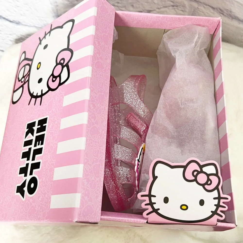 HELLO KITTY Glitter Pink 80s Jelly Sandals New Box Included! Size 6 Toddler Girl